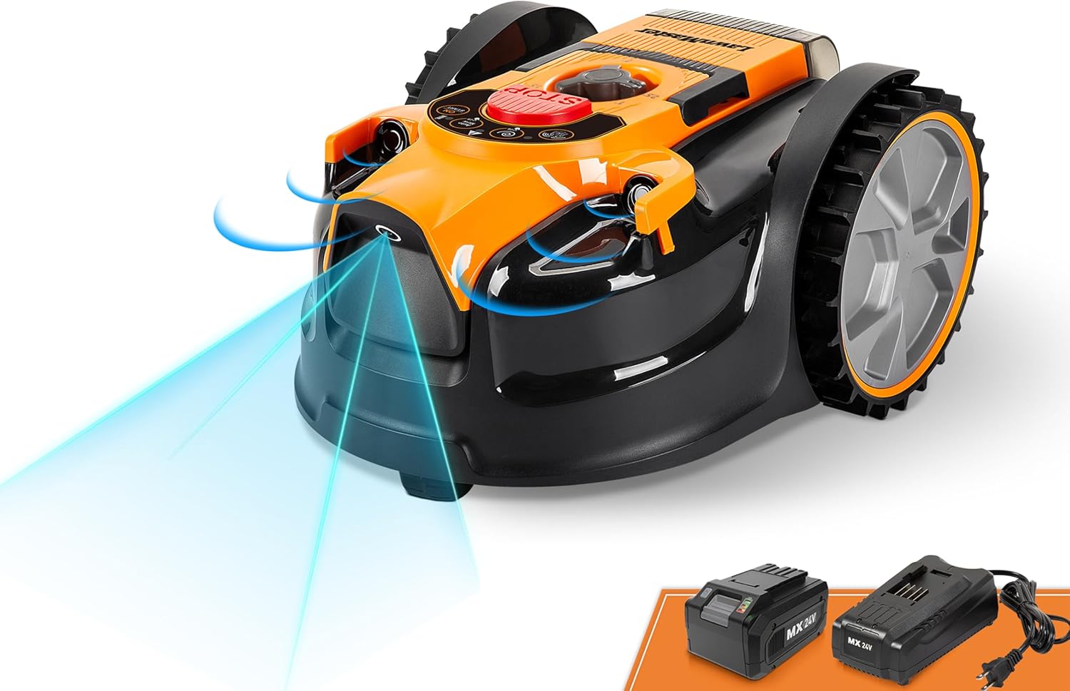 LawnMaster OcuMow™ Perimeter Wire Free Robot Lawn Mower Cuts Small Lawns 1000-2000 Square Feet with Optical Navigation, Obstacle Avoidance, Low Noise and No Go Function