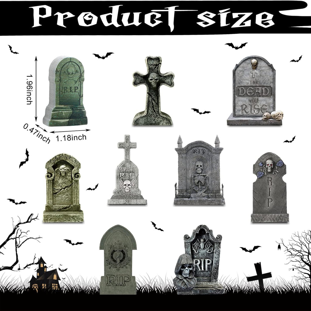 Kathfly 9 Pieces Halloween Miniature Tombstones Mini Village Tombstones Halloween Figurines Miniature Spooky Town for DIY Crafts Outdoor Home Garden Decor
