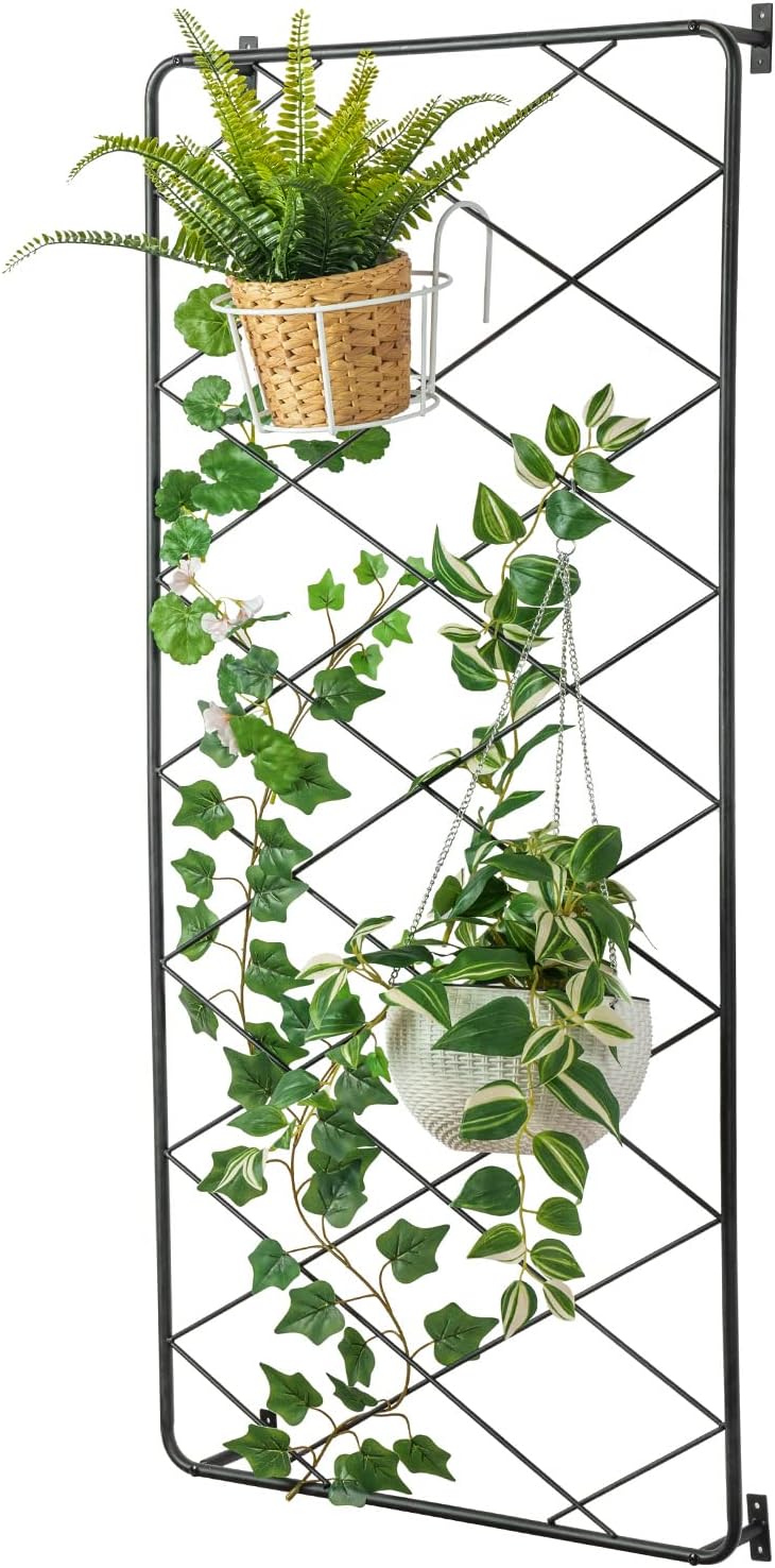 MyGift 50"x24" Wall Mounted Garden Trellis, Black Metal Lattice Panels for Outside, Hanging Lattice Support Frame for Outdoor or Indoor Climbing Plants, 1 Panel