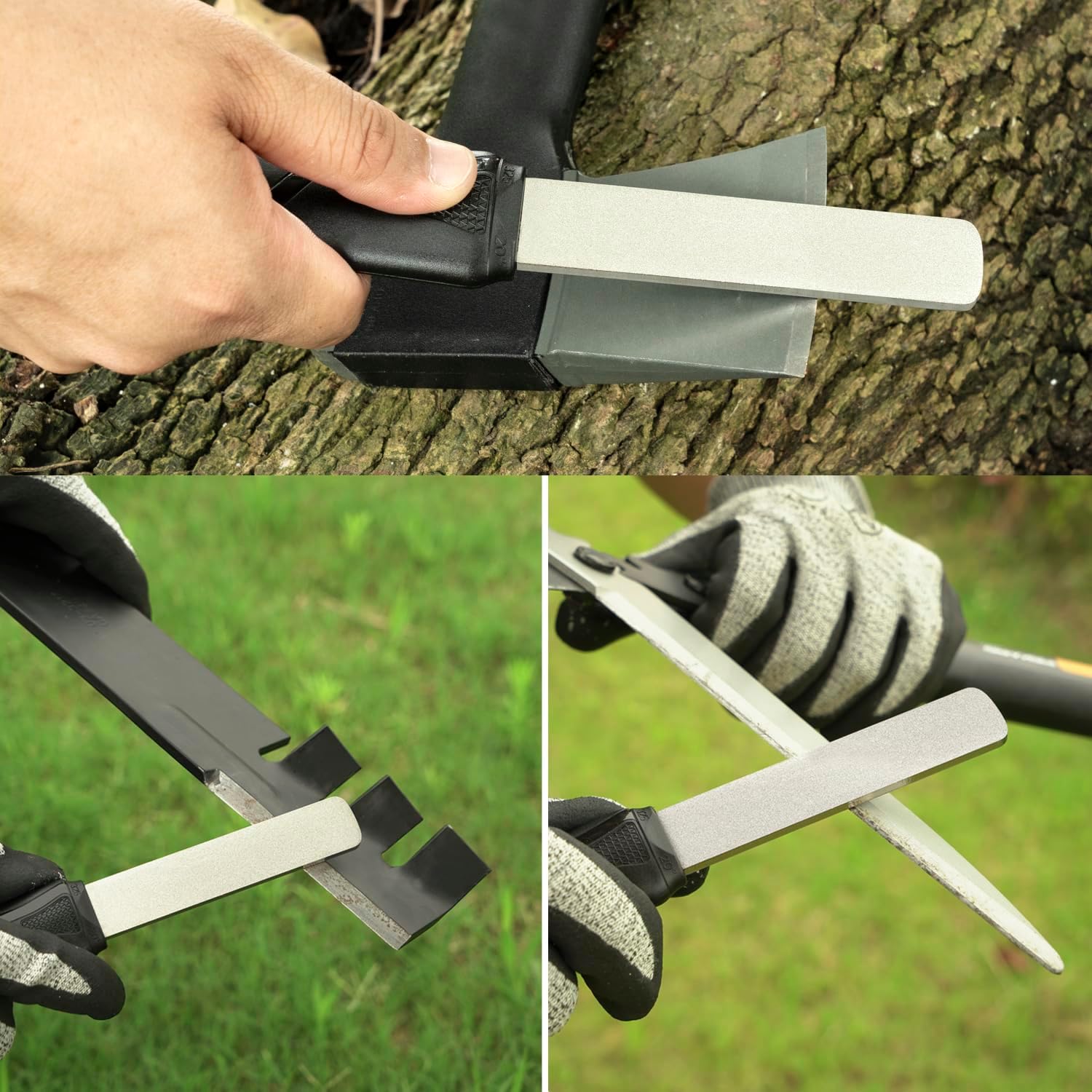 SHARPAL 127N Dual-Grit Diamond Sharpening Stone File Garden Tool Knife Sharpener with Leather Strop Coarse 325 / Extra Fine 1200 Grit for Lawn Mower Blade, Axe, Hatchet, Hedge Shears, Chisels, Drills