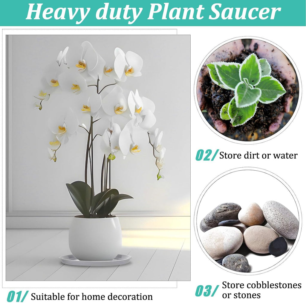 Eccliy 6 Pack Plastic Plant Saucer Heavy Duty Planter Saucers Large Plant Pot Saucers Plastic Water Trays for Indoors and Outdoors Flower Plant Plant Drip (White,23 Inch)