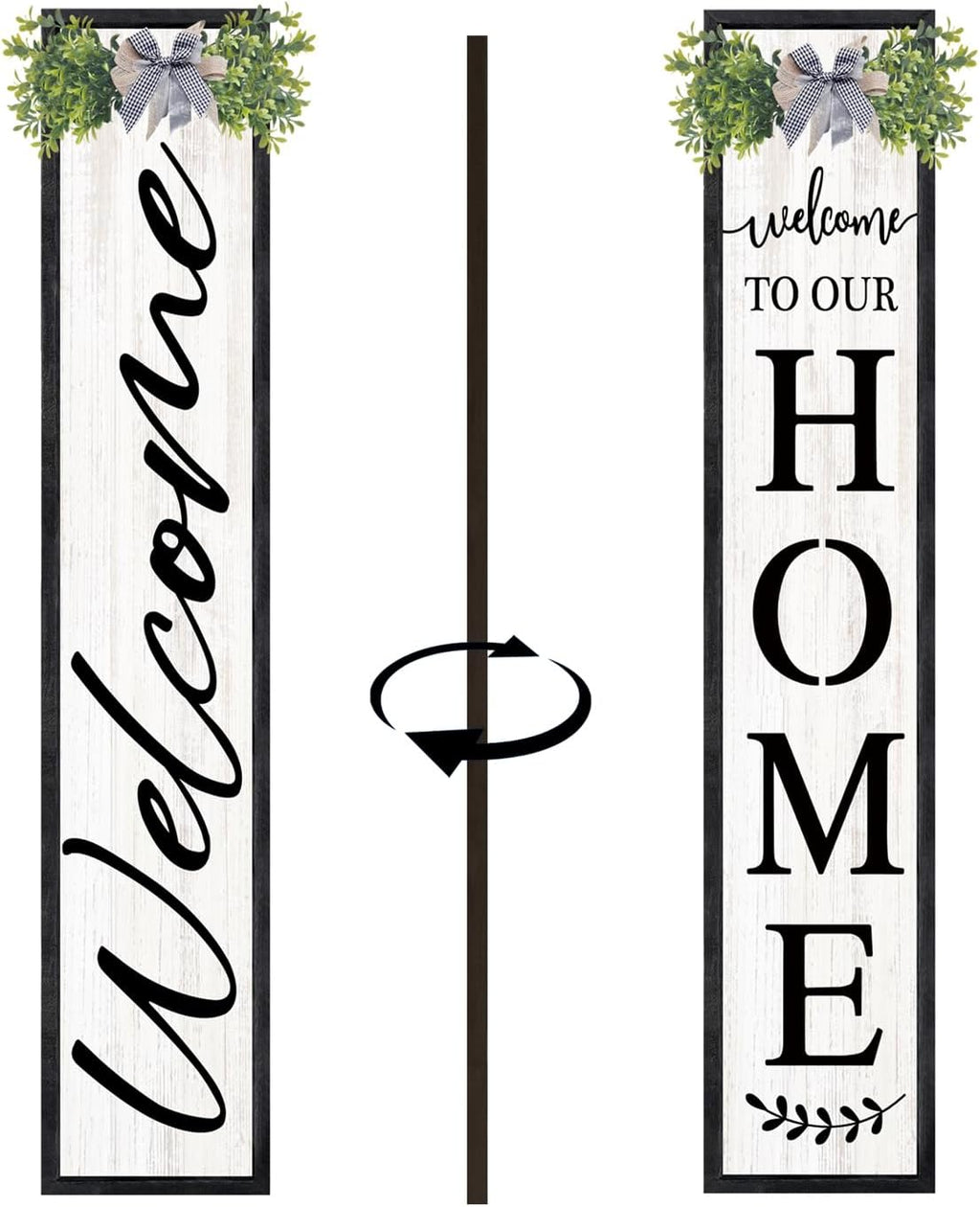 Double-sided Welcome to Our Home Wooden Sign Stand with Magnetic-adhesive Wreath for Front Door, 47" Vertical Farmhouse Welcome Porch Sign, 2in1 Large Tall Porch Leaner Decor for Outdoor Patio Garden