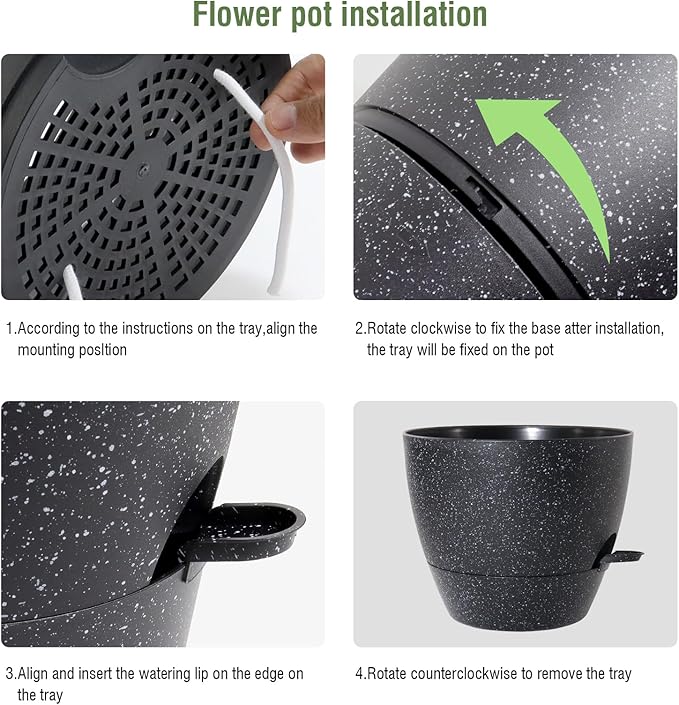 12 inch Large Self Watering Pots, Planter, Plant Pots with Mesh Drainage Holes for Indoor Outdoor House Plants and Garden, Plastic Flower Pots with Deep Reservoir, Speckled Black