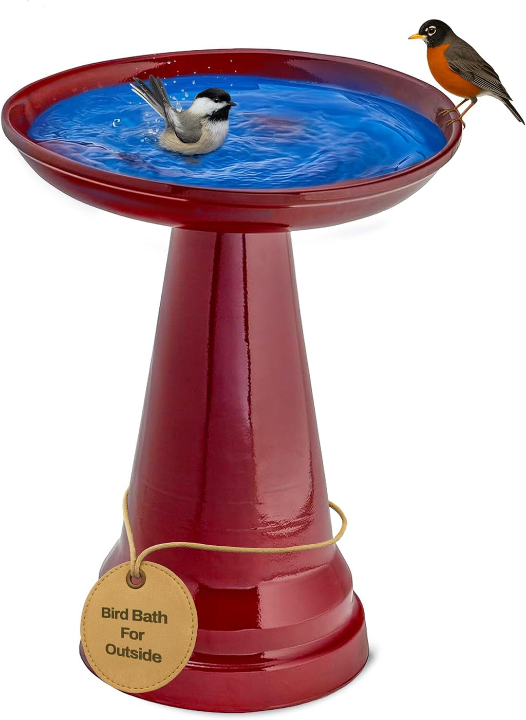 Birds Choice Ohio Stoneware Bird Bath | Pedestal Bird Bath, Stable Locking Top | Weather-Resistant Ceramic Clay, Glazed Finish | Outdoor Garden & Patio Decor | 22" H x 17" D, Burgundy