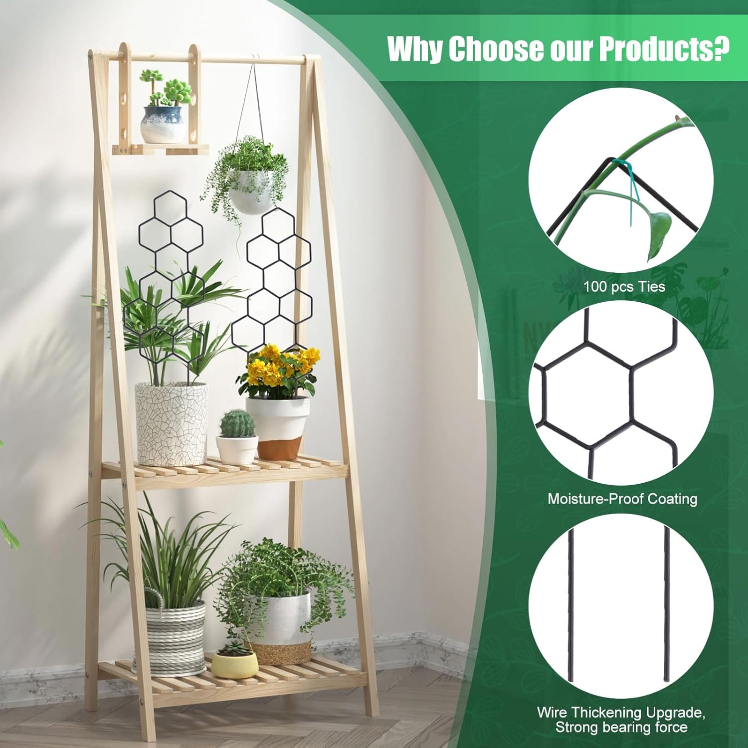 Small Trellis for Potted Plants, 15.94 inch Metal Plant Trellis for Climbing Plants Indoor Pot Honeycomb Shape Lattice for Ivy Vines Hoya Houseplants Flower 2 Pack