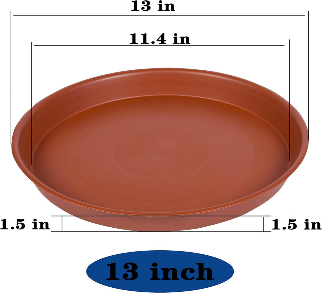 4 Pack of 13 inch Plant Saucer, Heavy Duty Plastic Plant Saucer 13" Round, Plant Tray for Pots, Flower Plant Saucers for Indoors, Plant Trays for Planter 11"/12"/13" (13", Terracotta)