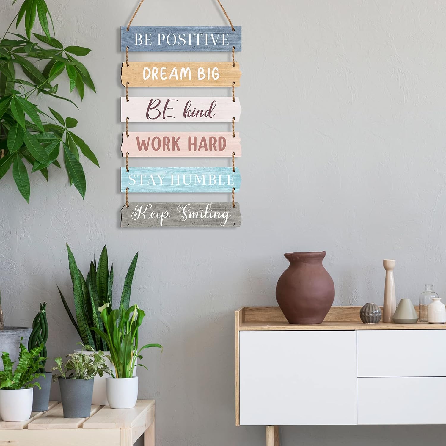 6 Pieces Rustic Wall Hanging Plaque Sign Inspirational Wall Art Farmhouse Wooden Door Signs Positive Plaque with Quotes Motivational Quote Decor for Office Bedroom Living Room(Classic Style)