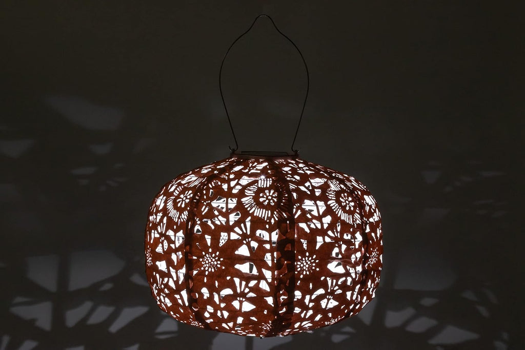 Allsop Soji Stella - Floral Punch - Square Sunflower - 11" Outdoor Solar Lantern - Clay