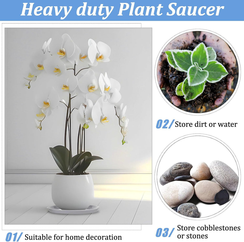 Eccliy 6 Pack Plastic Plant Saucer Heavy Duty Planter Saucers Large Plant Pot Saucers Plastic Water Trays for Indoors and Outdoors Flower Plant Plant Drip (White,20 Inch)