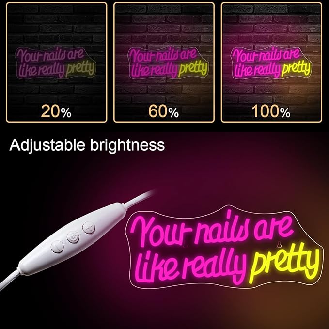 WLHOPE Your Nails Are Like Really Pretty Neon Sign, Nail Neon Signs for Wall Decor, Pink Led Signs USB Connectivity Nails Light Up Signs for Nails Shop Nails Salon Home Bar Girls Room Beauty Shop Nails Room