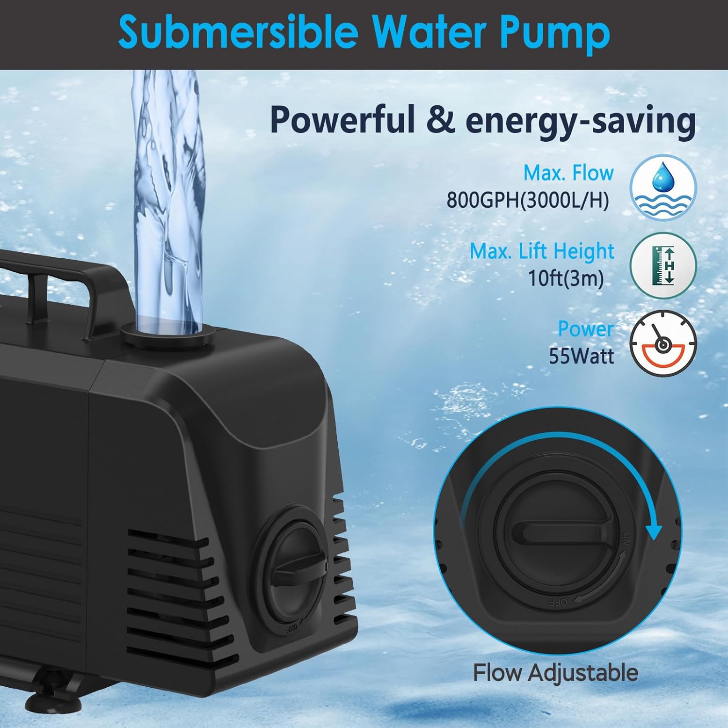 AquaMiracle All-in-1 Pond Waterfall Kit with LED Lights, 18" Stainless Steel Spillway with 800GPH Water Pump, Lighted Waterfall Fountain Outdoor for Water Garden, Backyard, Pool