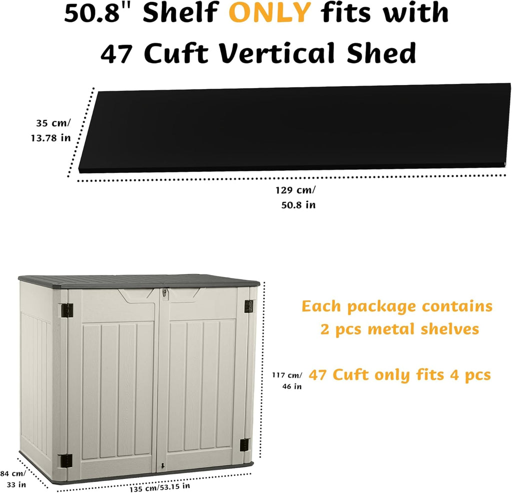Vertical Resin Storage Shed with 2 Shelves, 47 Cuft Garden Tool Sheds & Outdoor Storage, Plastic Outdoor Storage Cabinet Waterproof, 4.5x2.8 ft Backyard Outside Lawn Mower Storage Shed, Vanilla