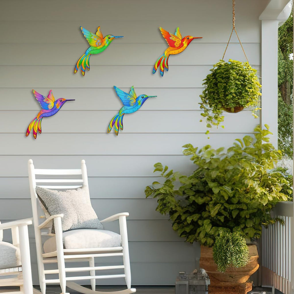 Metal Hummingbird Wall Decor,Outdoor Fence Birds Art Decoration,Hanging Decorations for Garden,Yard,Patio Balcony,Great Gifts for Family Friends(4 Pack)
