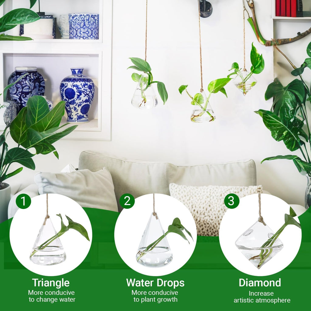 Glass Hanging Planter Plant Terrarium Hanging Propagation Station Container for Hydroponic Plants Home Garden Decor 3 Type