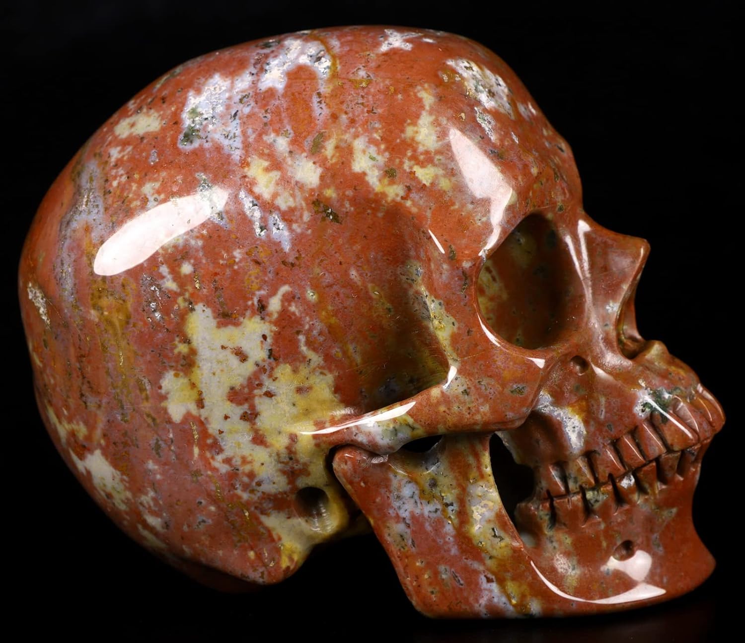 Skullis 5.0" Red Sesame Stone Super Realistic Crystal Skull, Hand Carved Gemstone Fine Art Sculpture, Reiki Healing Stone Statue.1389 Z8