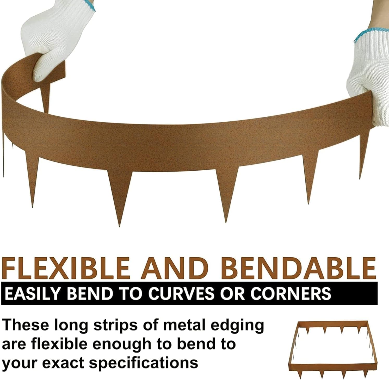 Worth Garden 10-Pack Corten Steel Landscape Lawn Edging - 5in H. (2.5" Above Ground + 2.5" Spikes) Rust Patina Bendable Metal Strips - Hammer-in Border w/ 11 Clips - Yard Pathway Divider (33Ft Total)