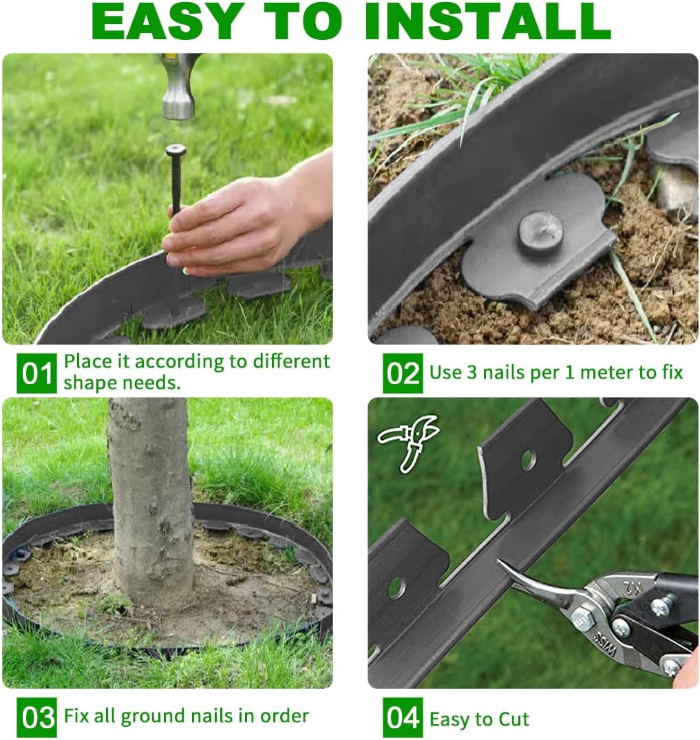 Landscape Edging 33ft,Garden Borders Edging [Extra Tall 4IN ] with 30pcs Spikes,Lawn Edging Kit Flexible Mini Plastic Fence for Grass Yard Flower Bed -Grey