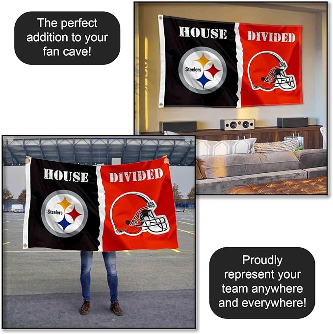 WinCraft Pittsburgh Steelers and Cleveland Browns House Divided Flag Rivalry Banner