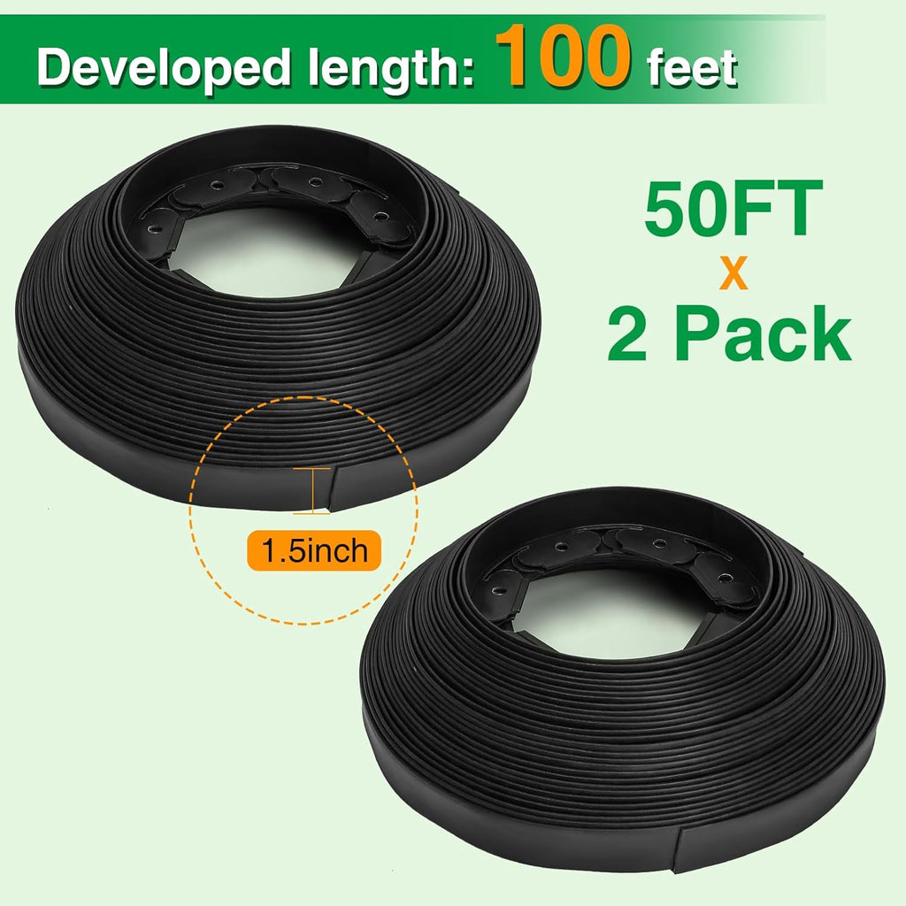Bonviee 1.5” x 100’ Landscape Edging Kit, Garden Edging Coil with 150 Pcs Spikes, No Dig Lawn Border Design