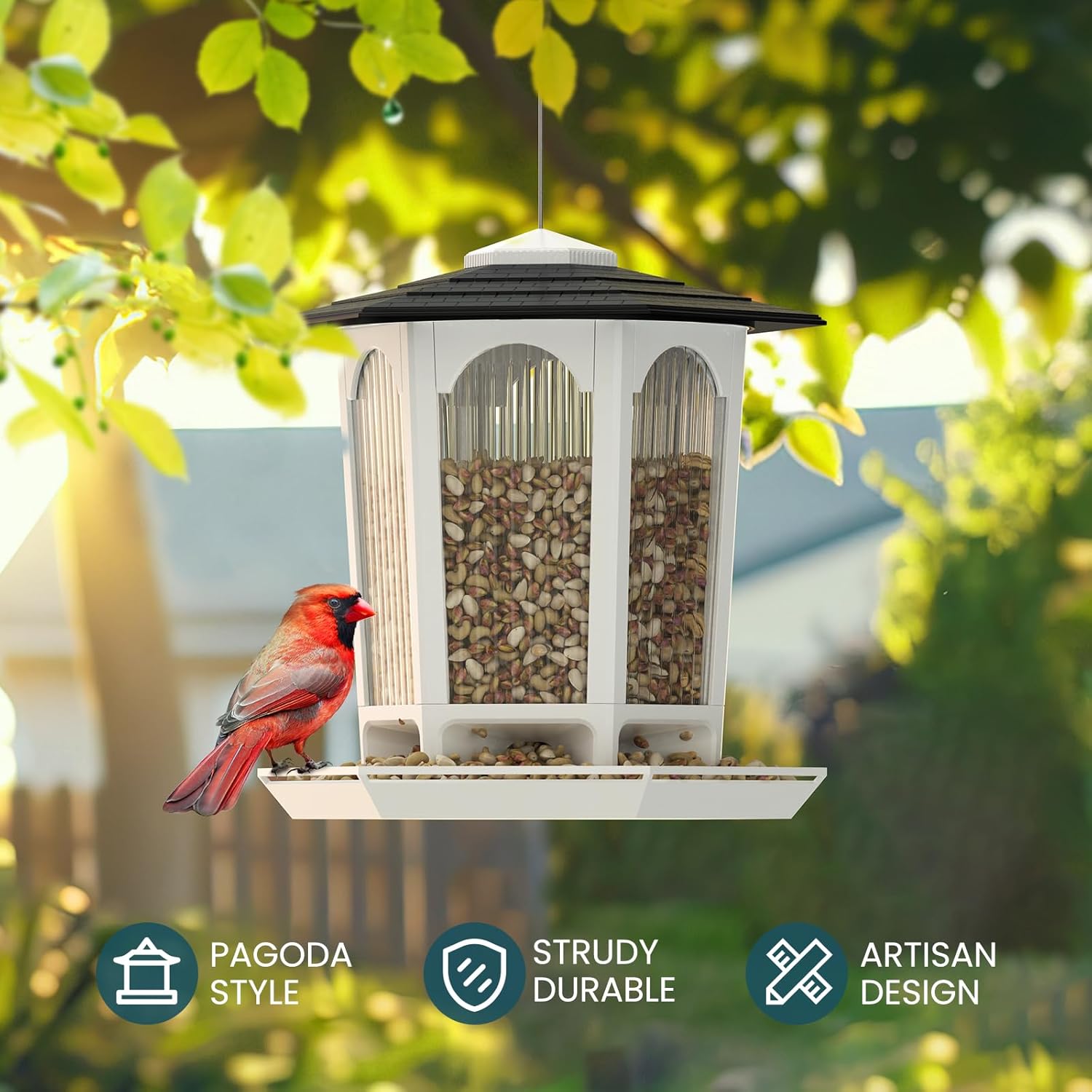 Solar Bird Feeders for Outdoors Hanging - Attract Wild Birds & Cardinals, Elegant Minimalist Design, Garden Décor, Unique Gift