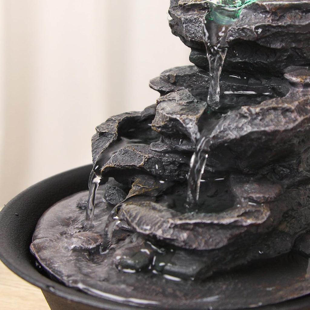 Rock Cascading Tabletop Fountain with Spinning Ball, Zen Meditation Indoor Waterfall Feature with LED Light for Home Office Bedroom