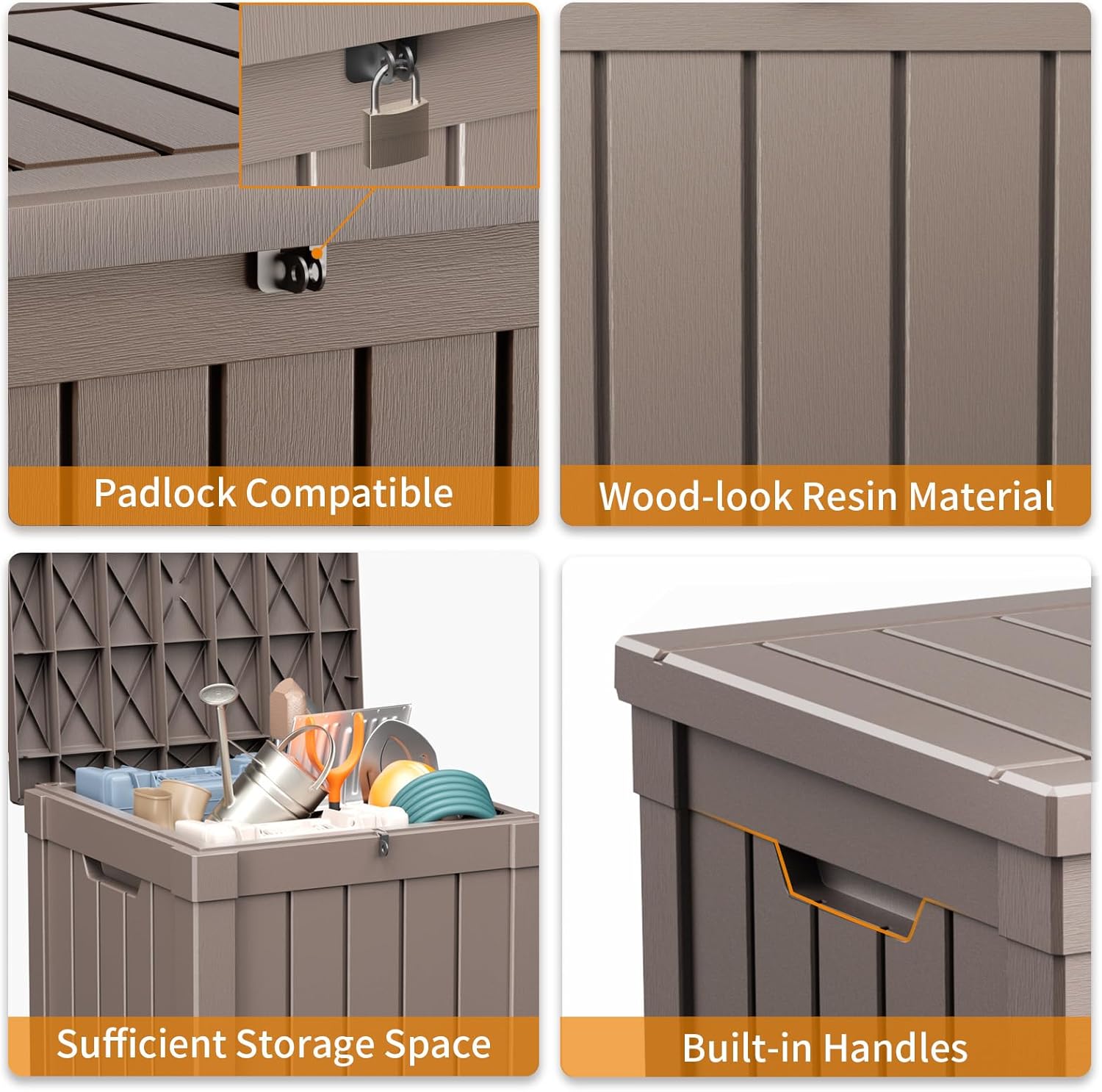 40 Gallon Resin Deck Box, Lockable Patio Outdoor Storage Box for Furniture, Garden Tools and Tools Storage, Waterproof Outside Storage Boxes - Grey