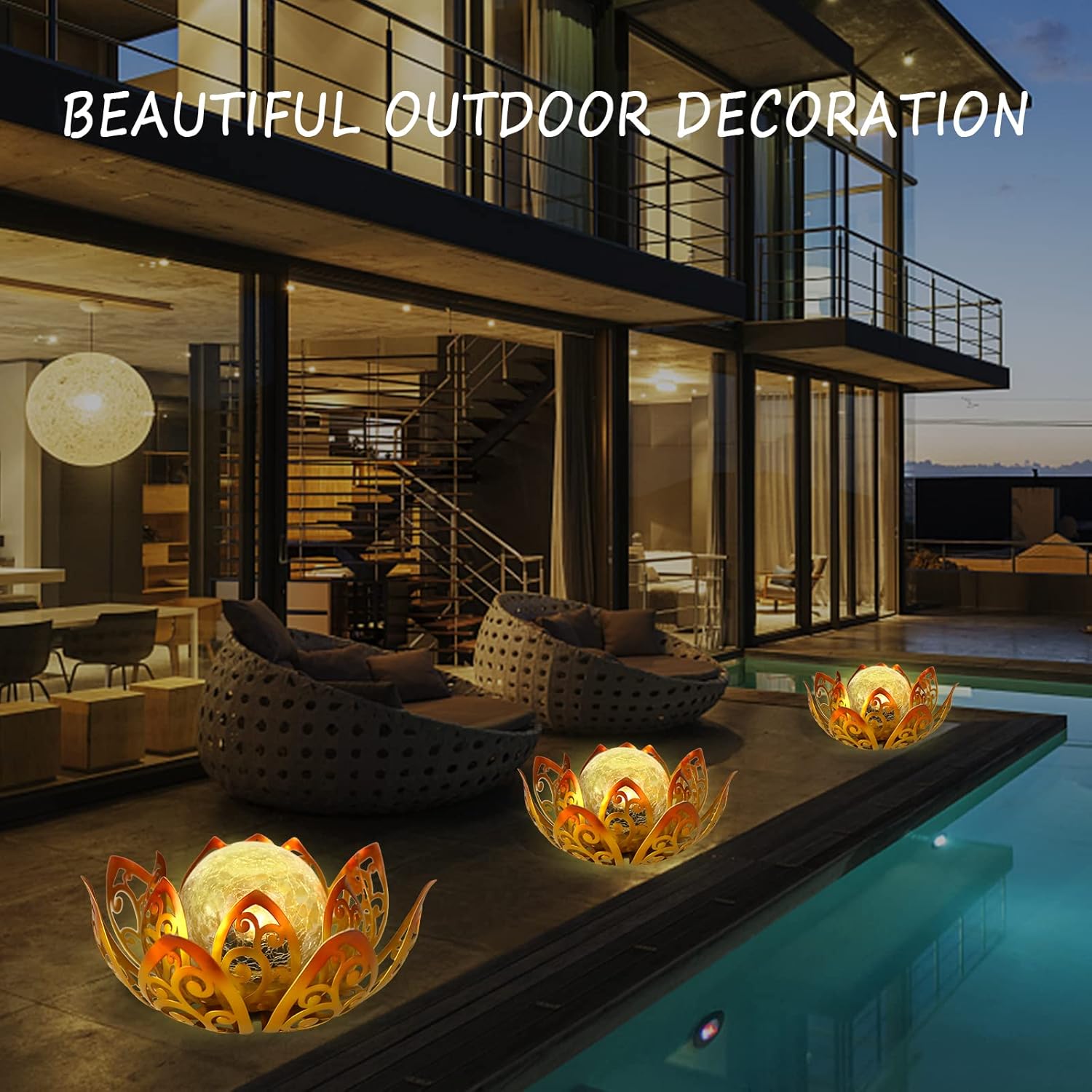 Bshine Solar Outdoor Garden Lotus Decorative Light, Waterproof Metal Cracked Glass Globe LED Lotus Light for Tabletop Decor, Walkway, Lawn Ornaments and Garden, Housewarming Gift (Yellow)