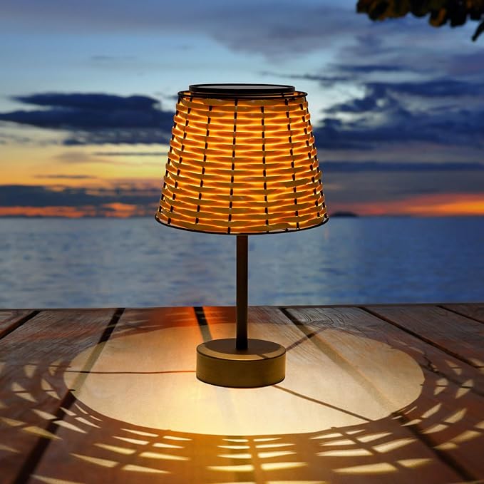 Solar Table Lamps for Outside,Handmade Rattan Woven LED Desk Outdoor Lamp Waterproof Boho Decoration for Garden,Yard,Patio,Porch,Trees,Lawn,Pathway(Austin Natural Brown)