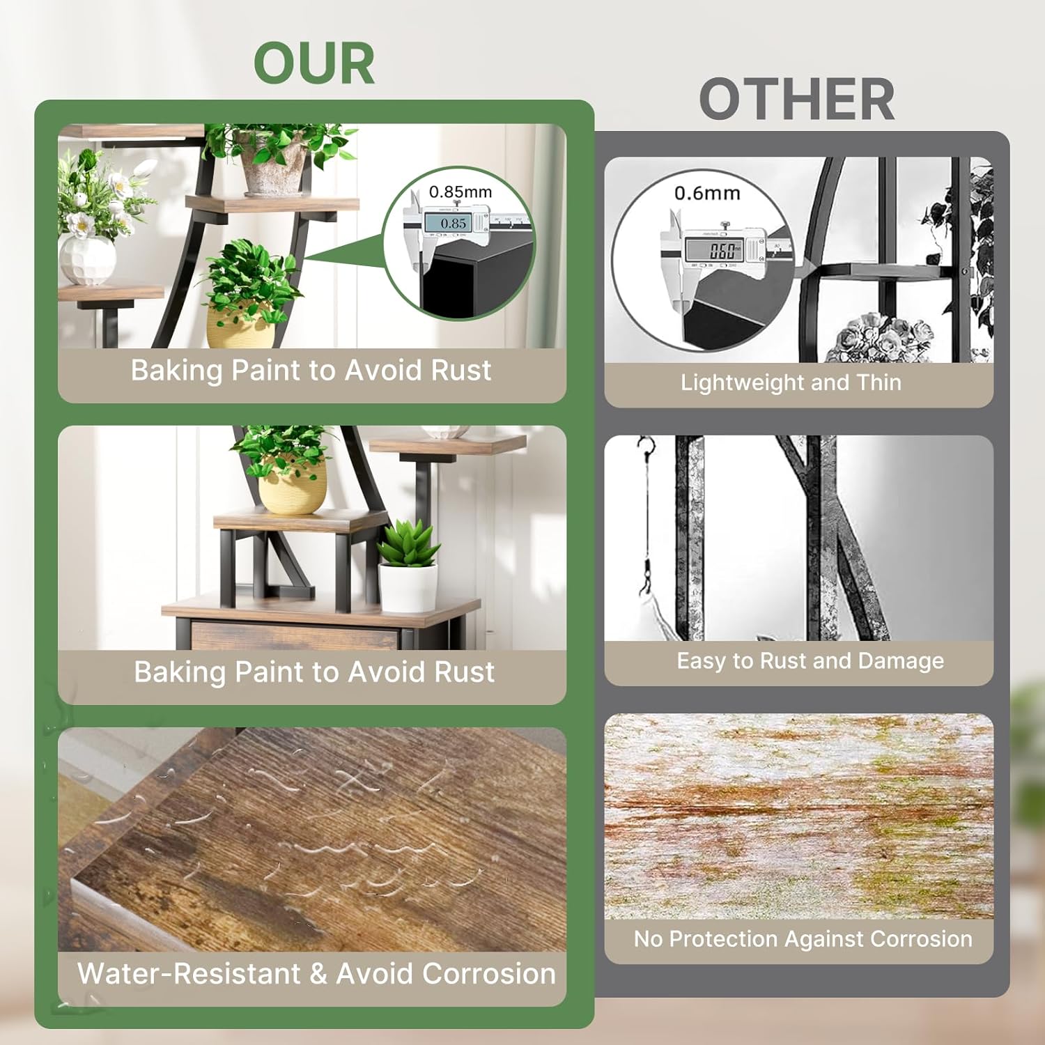 10-Tier Tall Plant Stand Indoor with Grow Lights, 65" Corner Plant Shelf with Storage Drawer, Metal Plant Rack for Multiple Plants, Waterproof & Sturdy Display Holder for Living Room, Patio