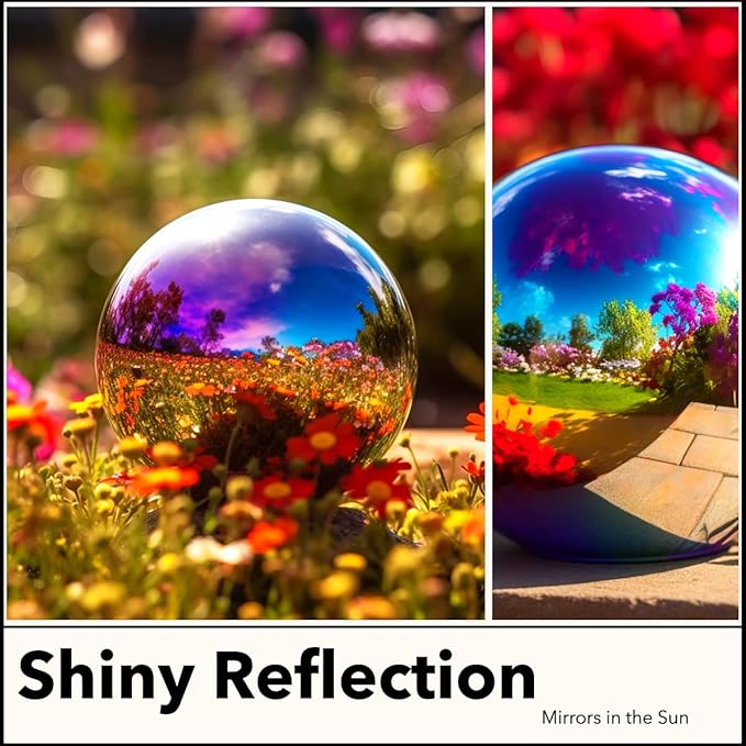 12 Inch Stainless Steel Gazing Globe,v2croft Hollow Ball Mirrored Surface Polished Shiny Sphere,Garden Stainless Steel Gazing Ball for Outdoor Lawn Pond Yard Ornament(rainbow)