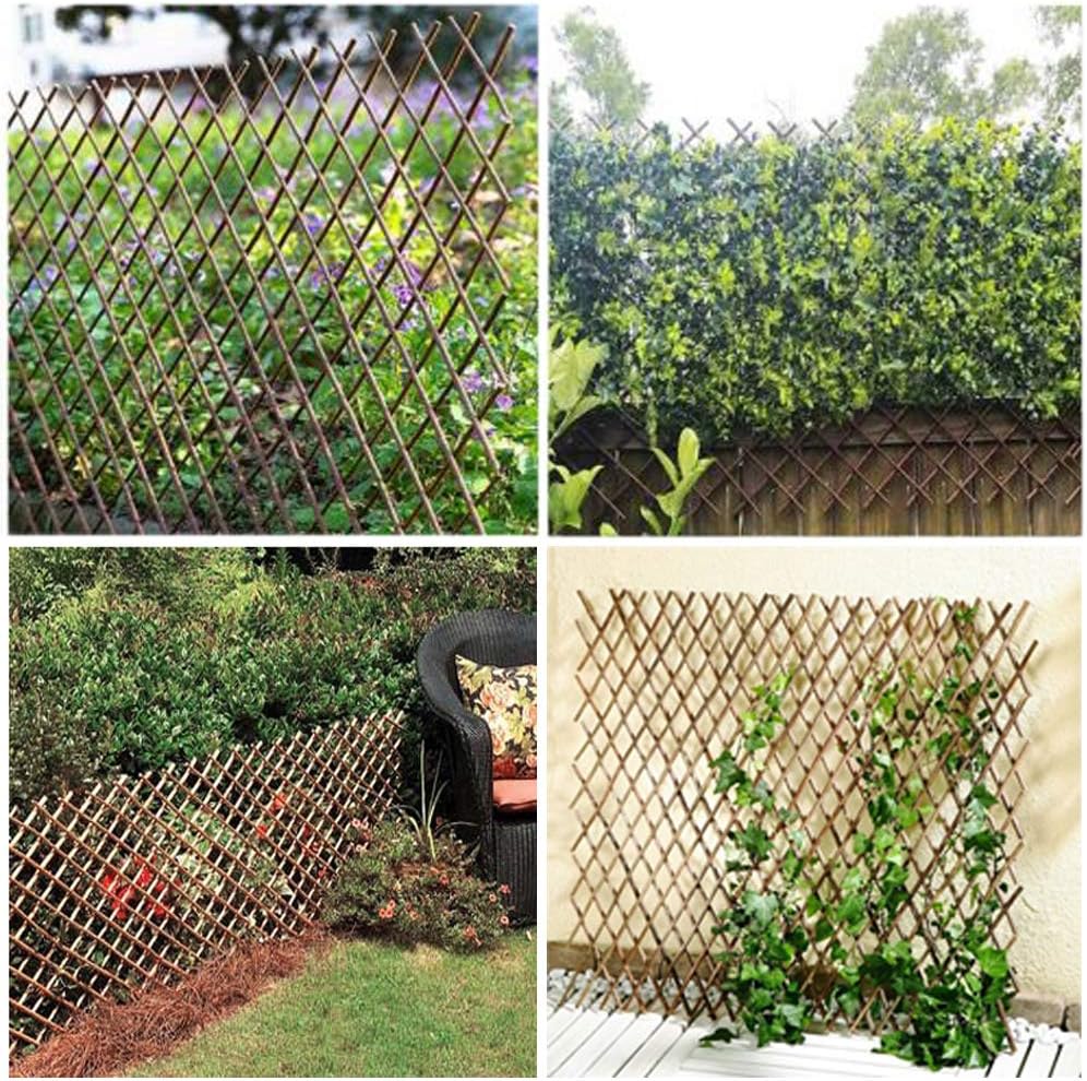 Natural Lattice Willow Trellis Fence for Climbing Plants,Expandable Garden Fence Wall Panel, Outdoor Decorative Wood Fence (4 Pieces)