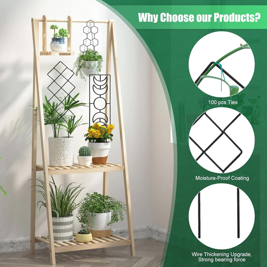 Trellis for Potted Climbing Plants, 16.75 inch Garden Metal Trellis for Indoor Outdoor with Different Patterns for Vine Ivy Flower Plant Support 3 Pack