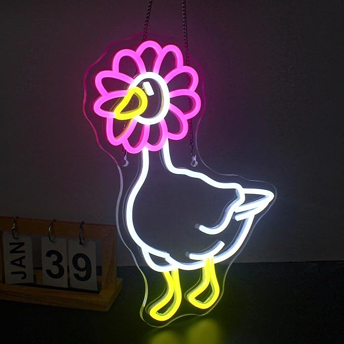 Duck Neon Sign Pink Daisy Duck Neon Signs for Wall Decor,USB Connectivity Dimmable Flower Duck Neon Light Signs for Bedroom Living Room Kids Room Apartment Home Bar Birthday Party