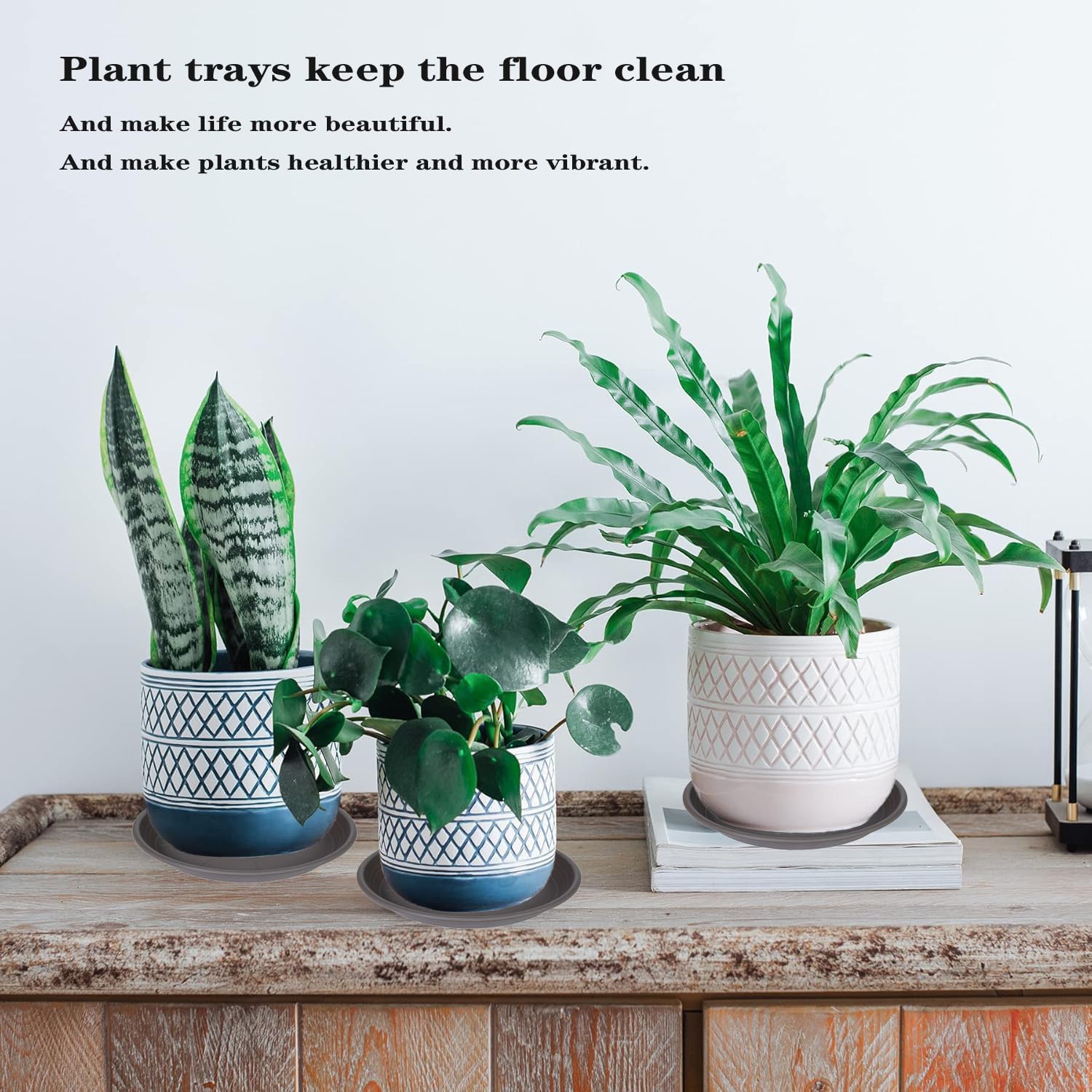 2 Pack of 22 inch Plant Saucer, Large Plant Tray, Heavy Sturdy Plant Drainage Tray for Indoors, Bird Bath Bowls, Sturdy Plastic Pot Tray for Planter 20 21"(Brown)