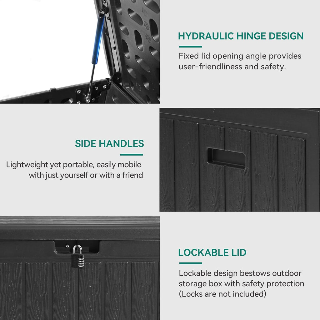YITAHOME 90 Gallon Double-Wall Deck Box with Side Handles, Outdoor Large Storage for Patio Furniture Cushions, Garden Pool Accessories, Water Resistant & Lockable