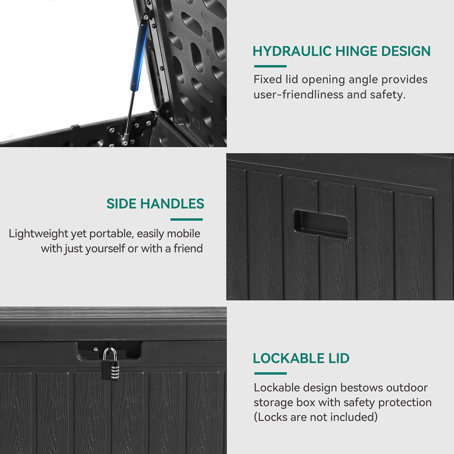 YITAHOME 90 Gallon Double-Wall Deck Box with Side Handles, Outdoor Large Storage for Patio Furniture Cushions, Garden Pool Accessories, Water Resistant & Lockable