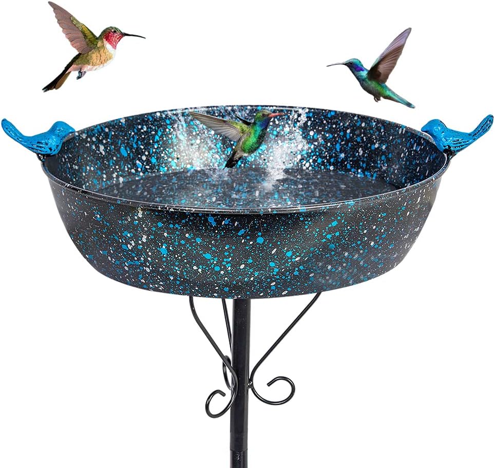Outdoor Garden Bird Bath, Metal Birdbath with Stable Stakes Bird Feeders for Outdoor Yard Lawn Patio (3" Deep*35" Height)