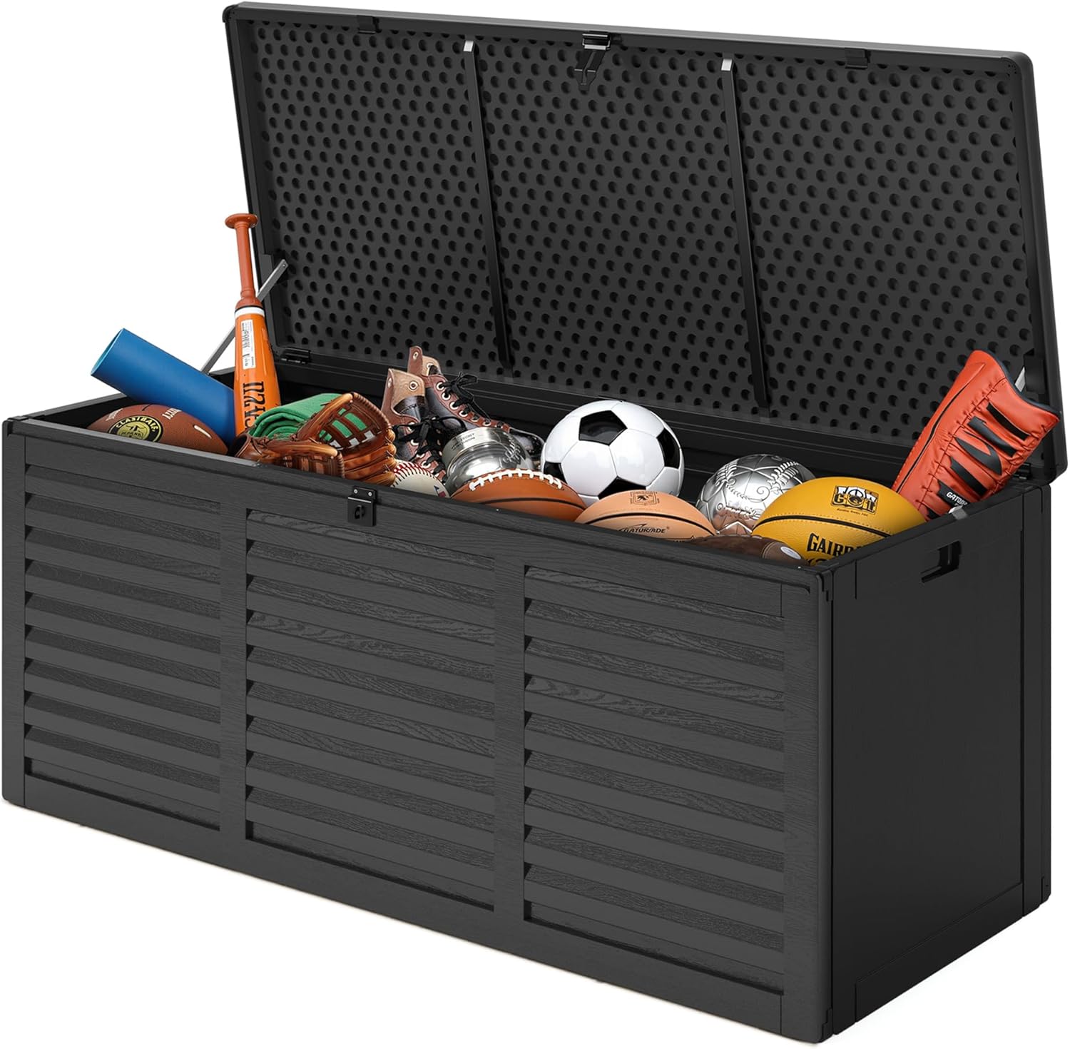 130 Gallon Deck Box Outdoor Waterproof Storage Box Lockable Resin Outdoor Storage Box for Garden Tools Patio Cushions UV-Resistant & Easy Assembled (Black)