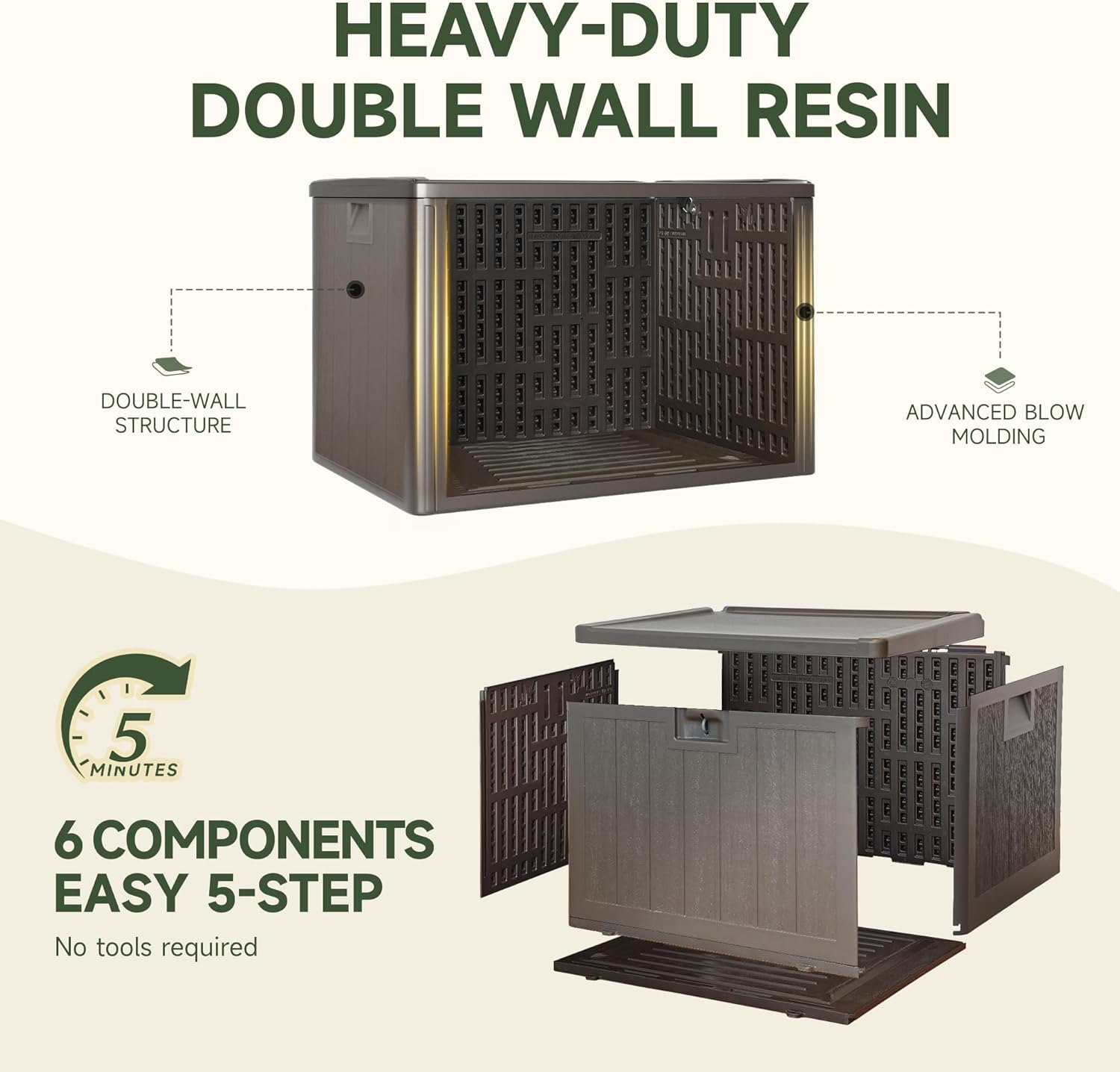 40-Gallon Resin Deck Box, Secure All-Weather Waterproof and UV-Resistant Storage for Patio, Garden, and Pool Equipment (Brown)