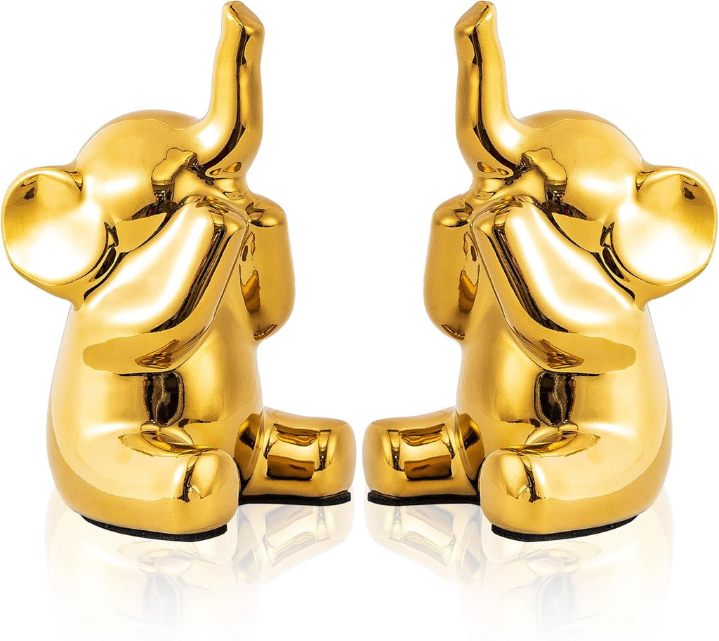 Loving Pair of Small Gold Elephant Statues Gold Home Decor Modern Boho Style Figurine Decorative Ornaments for Living Room, Bedroom, Office Desktop, Cabinets, Shelf