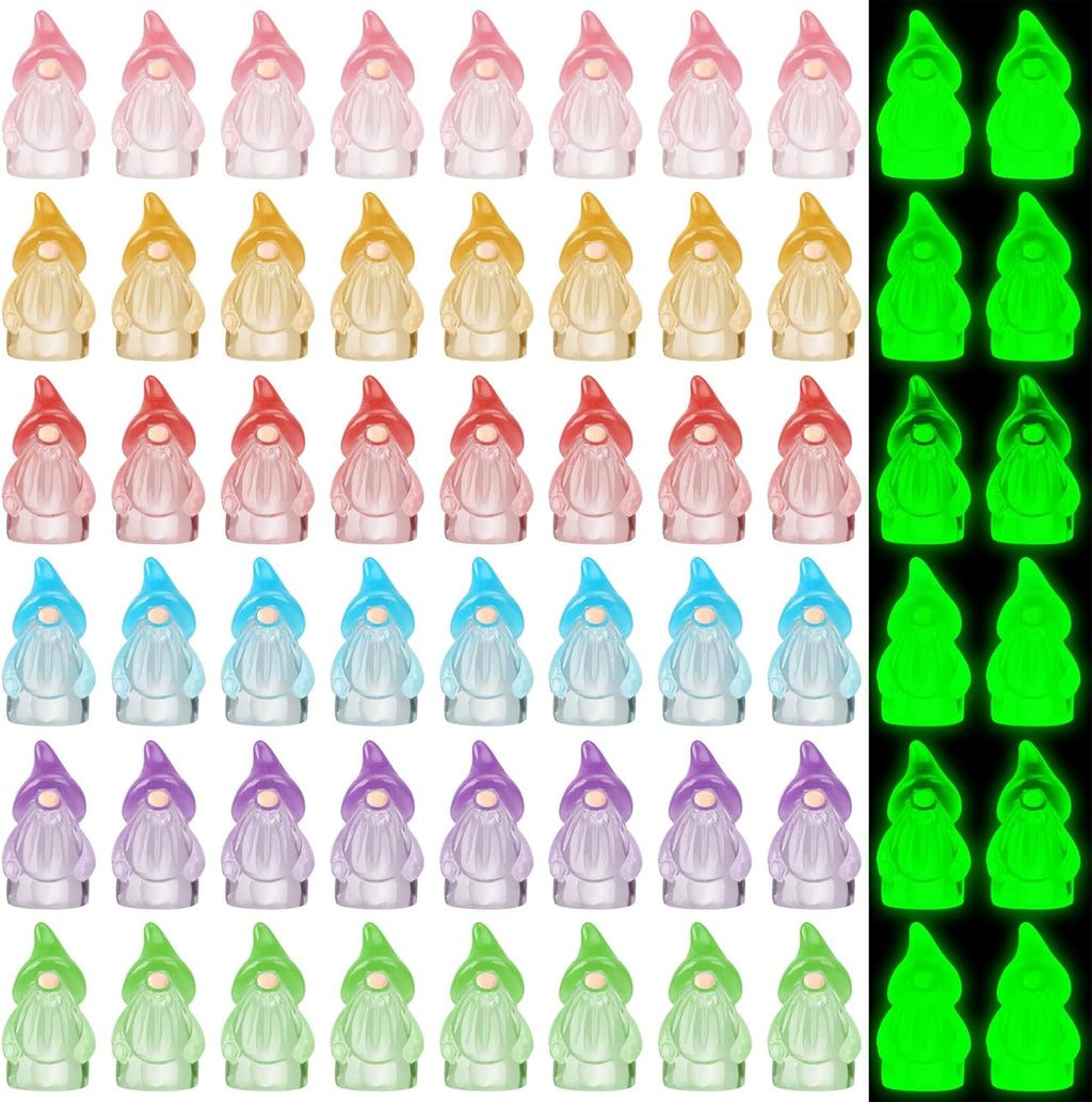 60 Pcs Mini Resin Luminous Gnomes Bulk Tiny Fairy Resin Statues Glow in The Dark Small Gnomes Miniature Figurines for Landscape Outdoor Patio Yard Lawn Plant Pots Fairy Decor(Classic)