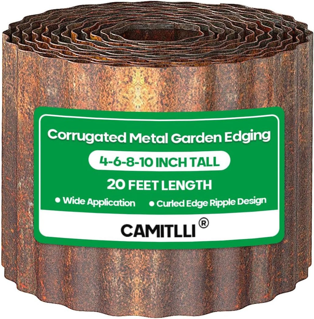 Corrugated Metal Garden Edging, Sturdy Tall Landscape Edging Borders, Perfect DIY for Flower Beds, Lawn and Pathway,Tree Surrounds,Paver Edges (Pre-Rusted, 10"×20FT)