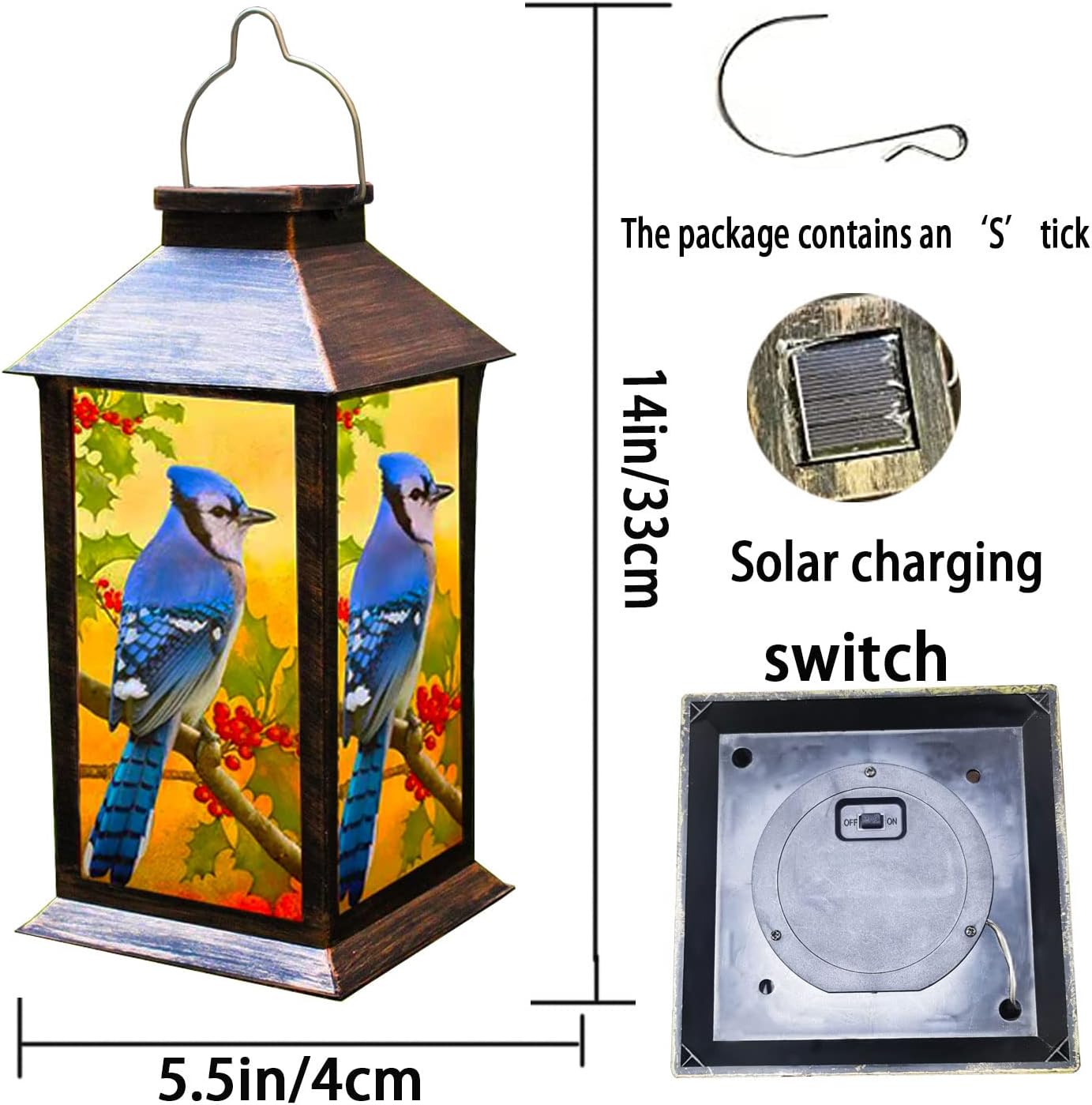 Solar Lanterns Outdoor Hanging Blue Jay Solar Lights Decorative for Garden Patio Porch and Tabletop PVC Waterproof LED Lantern (1pack)…