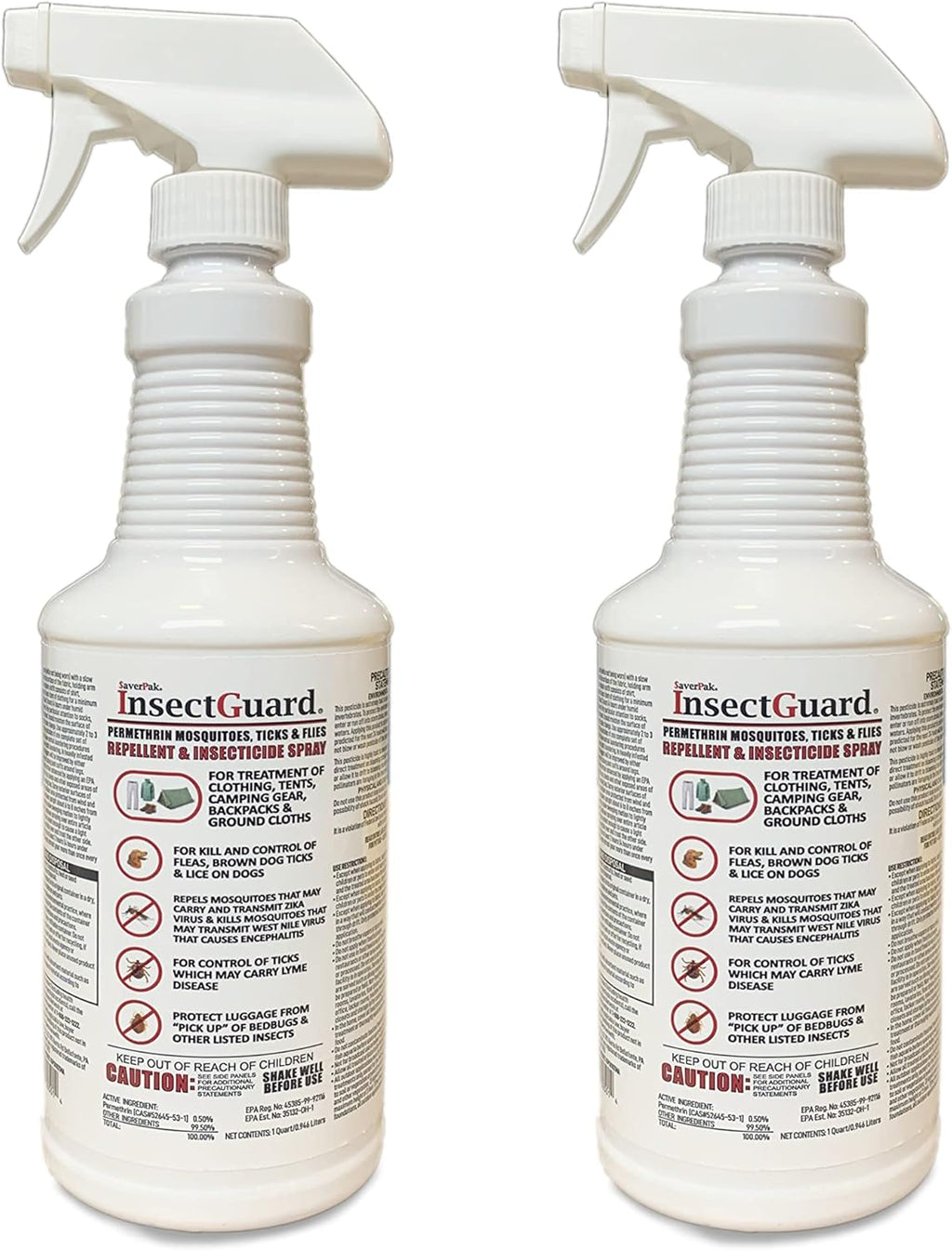 InsectGuard Permethrin Mosquitoes, Ticks and Flies Repellent & Insecticide Spray Quart (32oz) 2 Pack