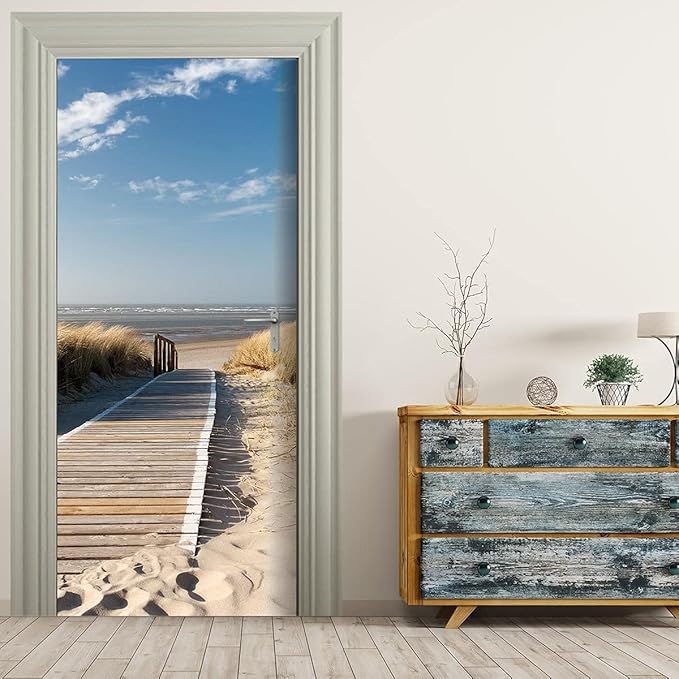 3D Door Stickers Murals Peel and Stick - Jetty to The sea - Door Wallpaper Self-Adhesive Door Decals Removable PVC Waterproof Door Poster for Bedroom Living Room Door Decoration 35.4"x78.7"