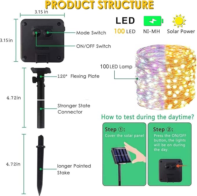 (Warm White ⇋ Multicolor) Solar Christmas String Lights Outdoor, 2-Pack 80FT 200 LED Waterproof Copper Wire, Solar Twinkle Lights with 8 Modes Solar Fairy Light for Tree Garden Wedding Christmas Decor