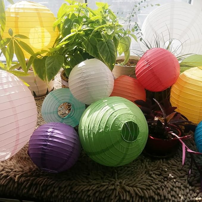 Chinese Style Paper Lanterns, Set of 12, Suitable for Party Decoration (Gold, 12in)