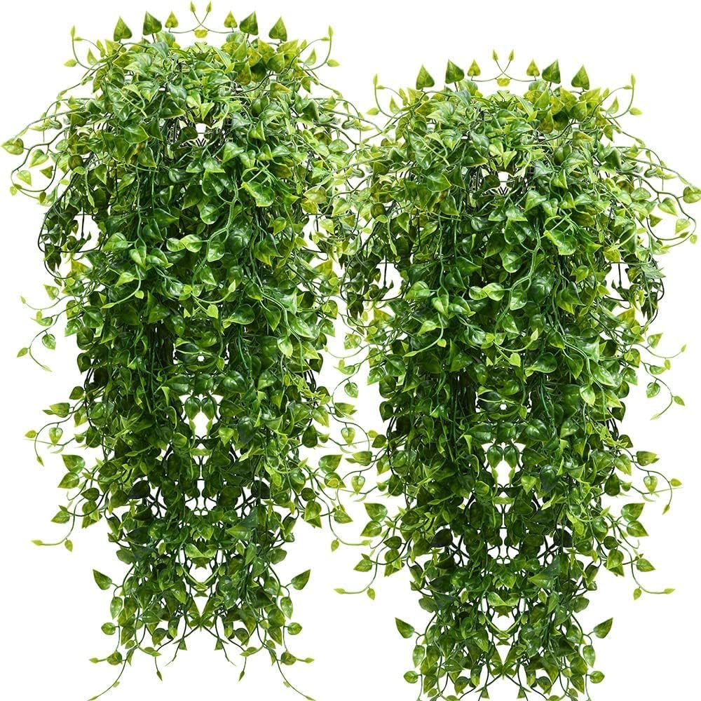 RECUTMS Artificial Hanging Plants 4pcs 33Inch Fake Wall Plant Faux Eucalyptus Leaves Ivy Swag UV Resistant Plastic Greenery Indoor Outdoor Home Garden Wedding Jungle Party Patio Office Shelf Decor