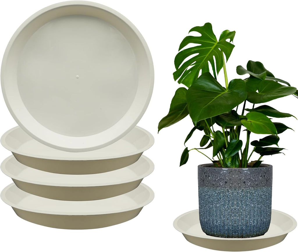 4 Pack 14 Inch Round Plant Saucers for Less 11.8 Inch Pot Indoors Outdoors Plant Trays for Pots Planter Saucer Plastic Plant Drip Tray Planter Water Tray for Potted Plants(White, 13.8"(4pcs))