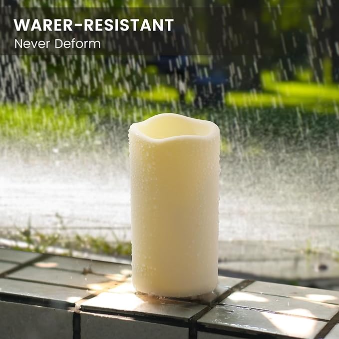 Waterproof Flameless Remote Control Candles 12PACK（D3''*H5.5''） Battery Operated Flickering LED Pillar Candle，plastic with 10-Key 24Hours Timer for Outdoor/Indoor Party Garden Lanterns Porch Ivory